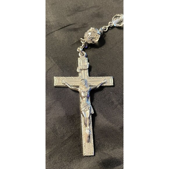 Vintage Crystal Rosary Necklace 21” Faceted Beads Silver Tone Crucifix Mary - Picture 5 of 5